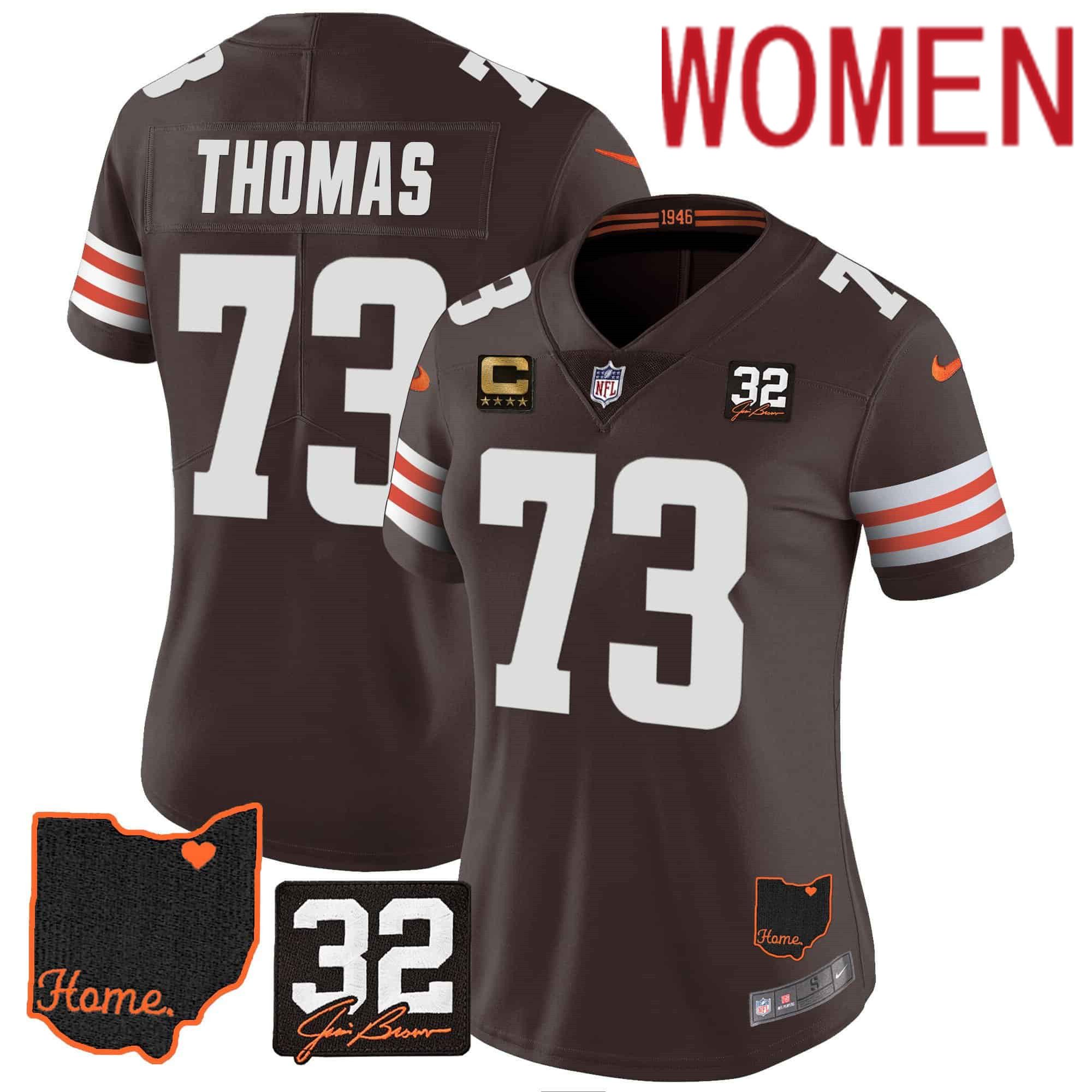 Women Cleveland Browns 73 Thomas Brown Memorial Home Patch 2024 Nike NFL Jersey style 1